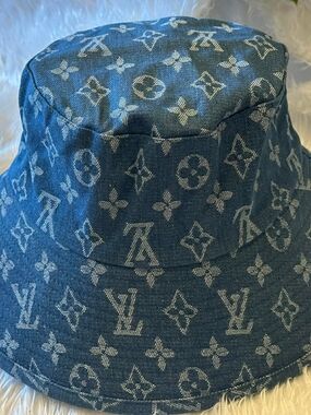 Denim Monogram Bucket Hat in Blue and White